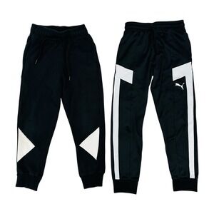 Puma Youth Boys Sweatpants Joggers Black White Size Small (8) Lot Of 2 *SEE FLAW